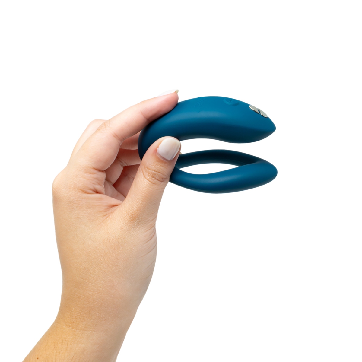 Angled view of the Green We-Vibe vibrator designed for intimate use