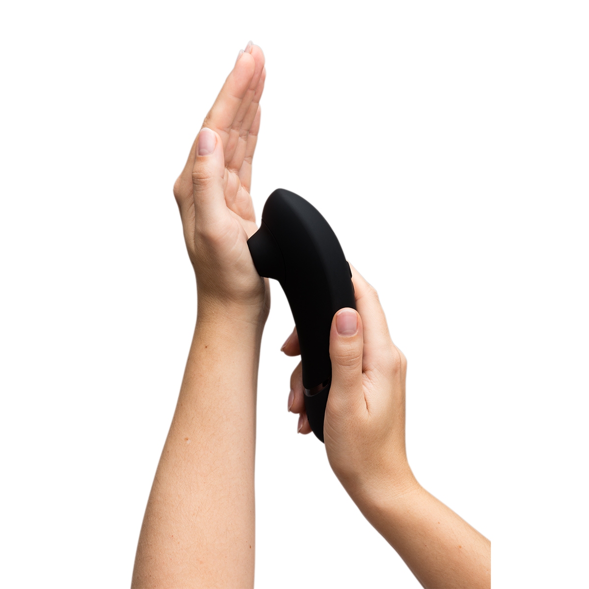 Angled view of the Black Womanizer vibrator designed for intimate use