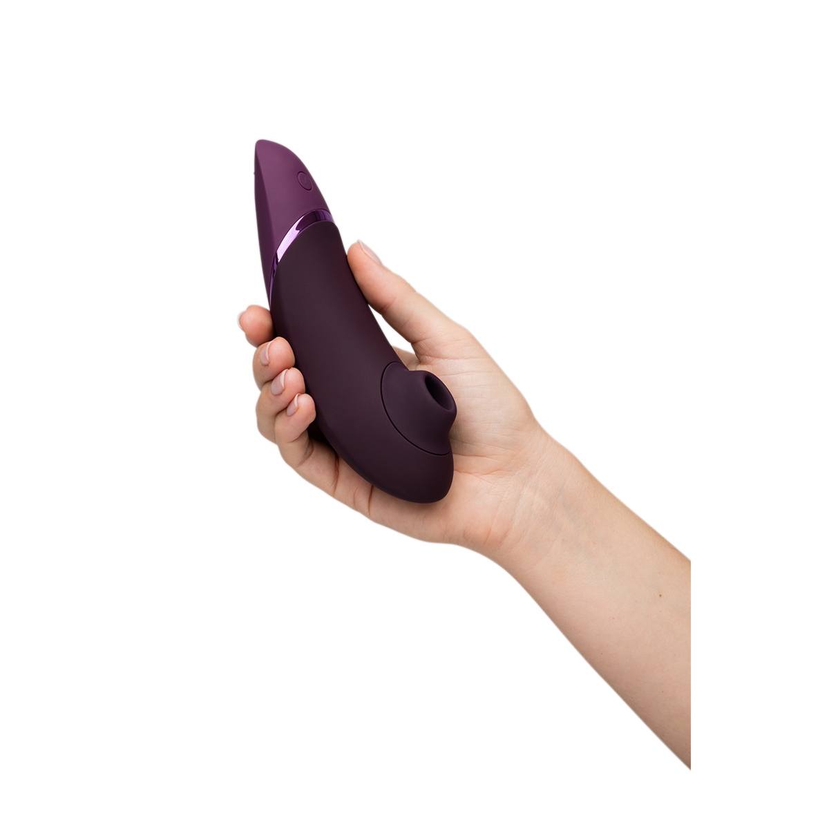Fully assembled Purple Womanizer vibrator with smooth exterior