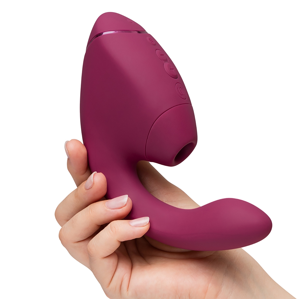 Fully assembled Pink Womanizer vibrator with smooth exterior