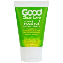Bottle of 1.5 oz Plant Based Lube Good Clean Love showing botanical formula