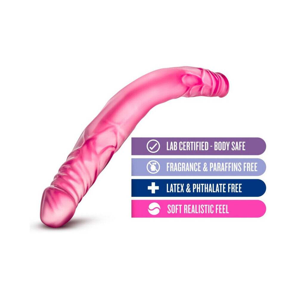 14 inch Dildo by Blush in Hot Pink Magenta Fuchsia shown for pegging Her or Him