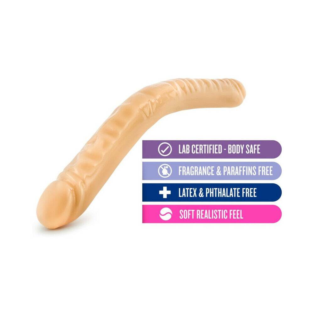 18 inch Dildo by Blush in Vanilla Ivory Beige shown for pegging Her or Him