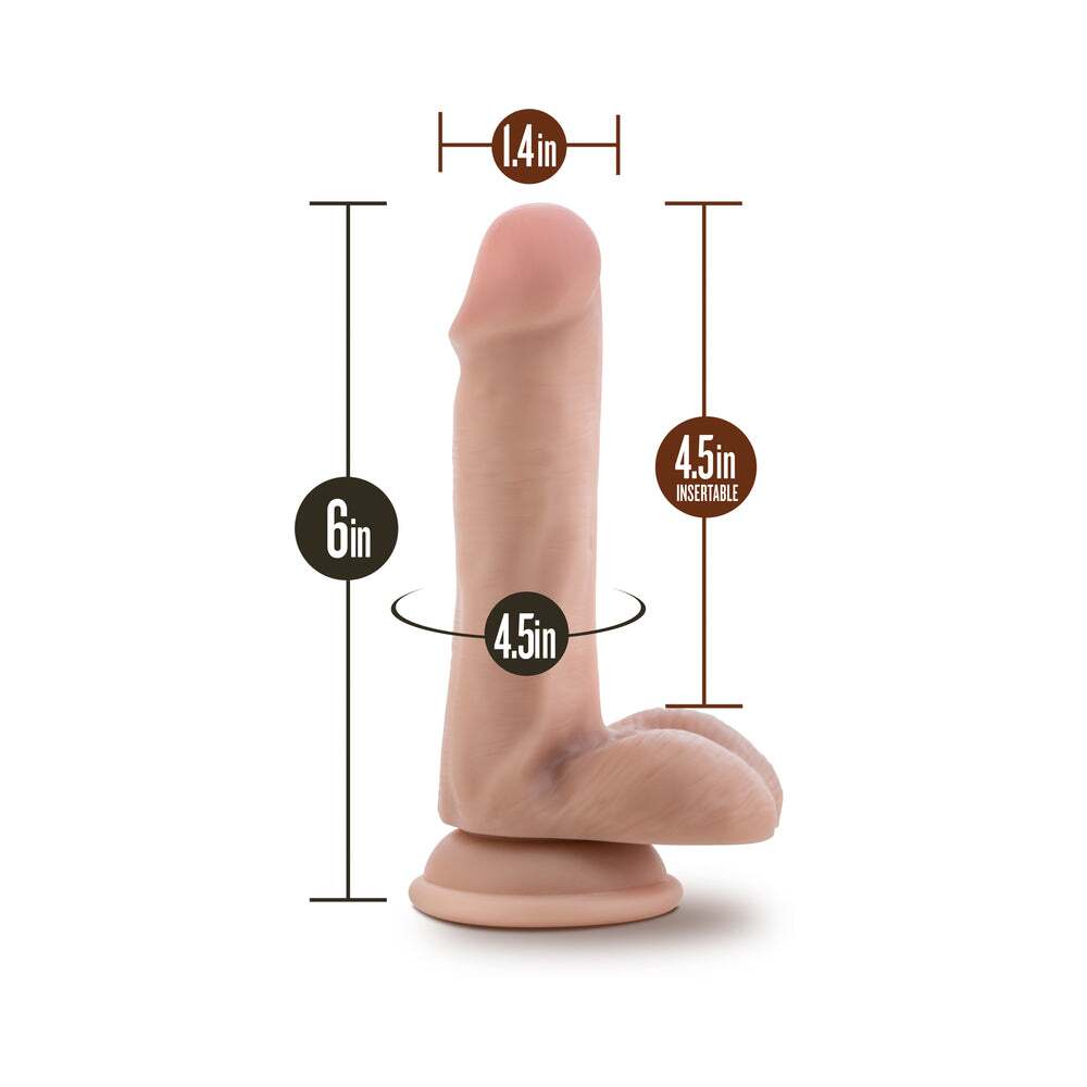 6 inch Dildo by Blush in Vanilla Ivory Beige displayed for pegging Him or Her