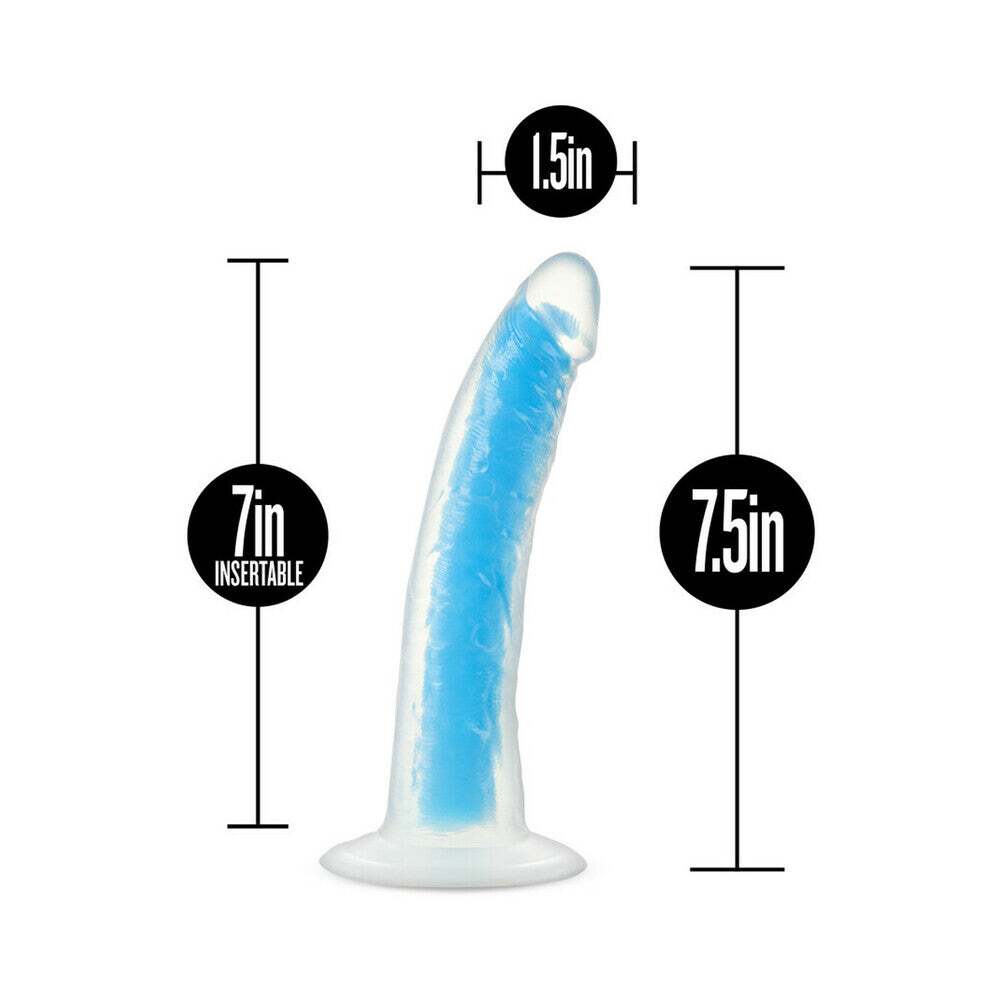 7 inch Dildo by Blush in Blue shown for pegging Her or Him