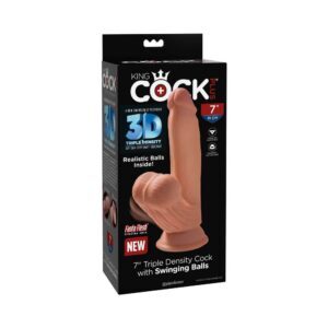 7 inch Dildo Pipedream Tan Light Brown Mocha King Cock Plus Triple Density Cock With Swinging Balls