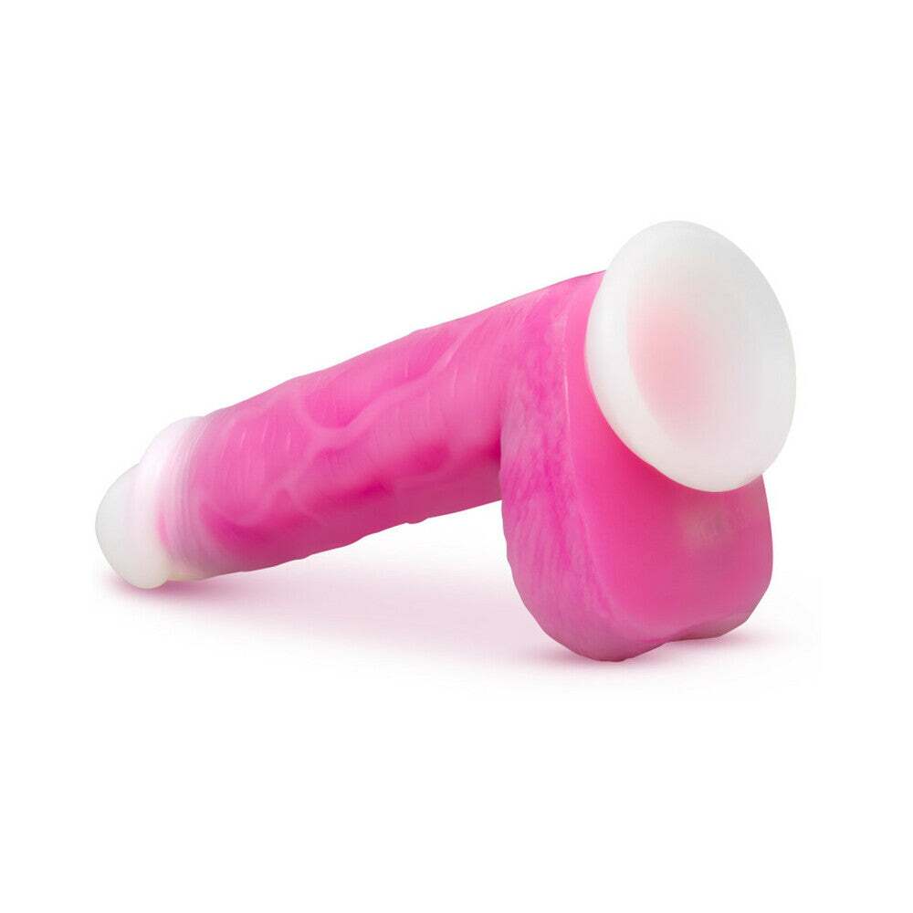 8 inch Dildo by Blush in Hot Pink Magenta Fuchsia shown for pegging Her or Him