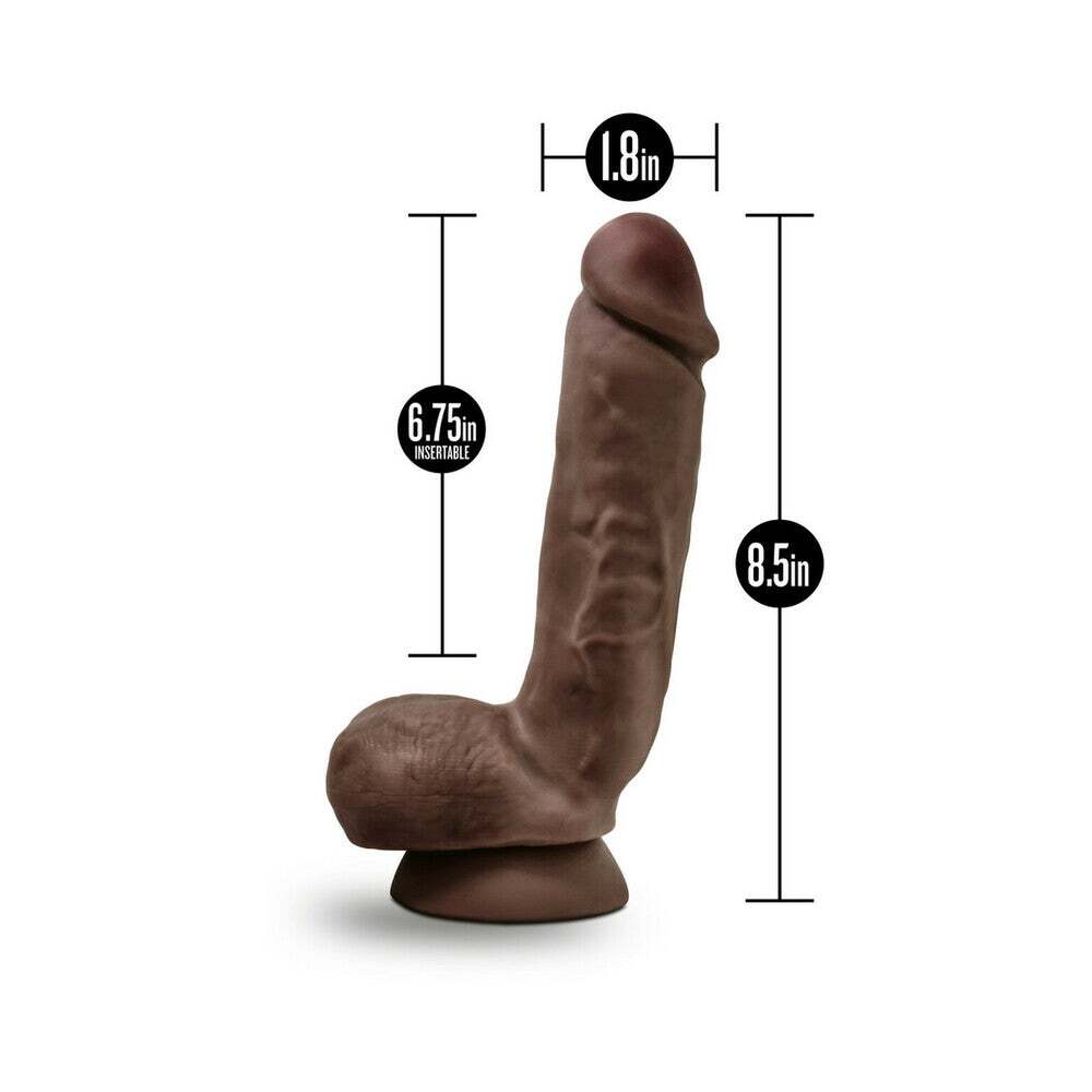 8.5 inch Dildo by Blush in Brown Chocolate Cocoa shown for pegging Her or Him