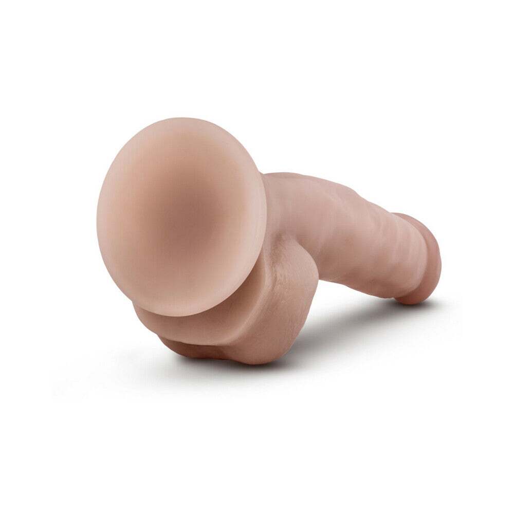 8.5 inch Dildo by Blush in Vanilla Ivory Beige shown for pegging Her or Him