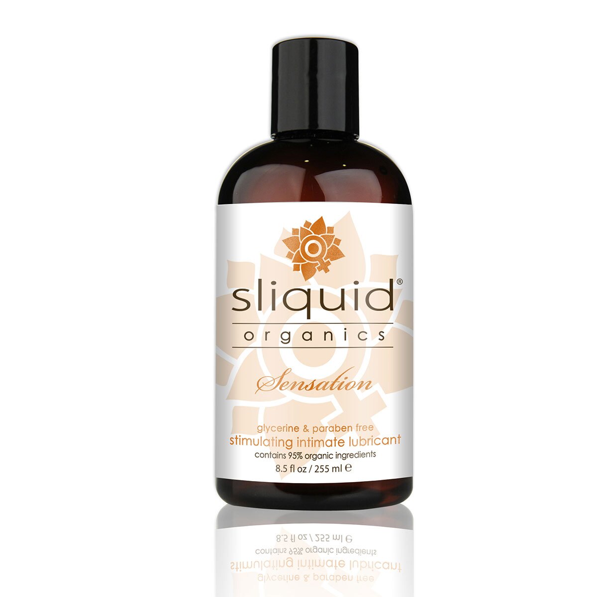 Bottle of 8.5 oz Water Based Lube Sliquid showing clean, lightweight formula