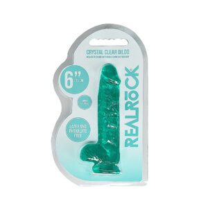 6 inch Dildo Shots Teal Turquoise Aqua RealRock Crystal Realistic With Balls and Suction Cup Turquoise