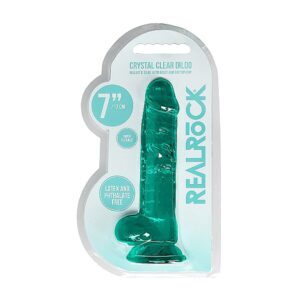 7 inch Dildo Shots Teal Turquoise Aqua RealRock Crystal Realistic With Balls and Suction Cup Turquoise