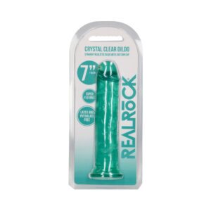 7 inch Dildo Shots Teal Turquoise Aqua RealRock Crystal Straight Without Balls Turquoise