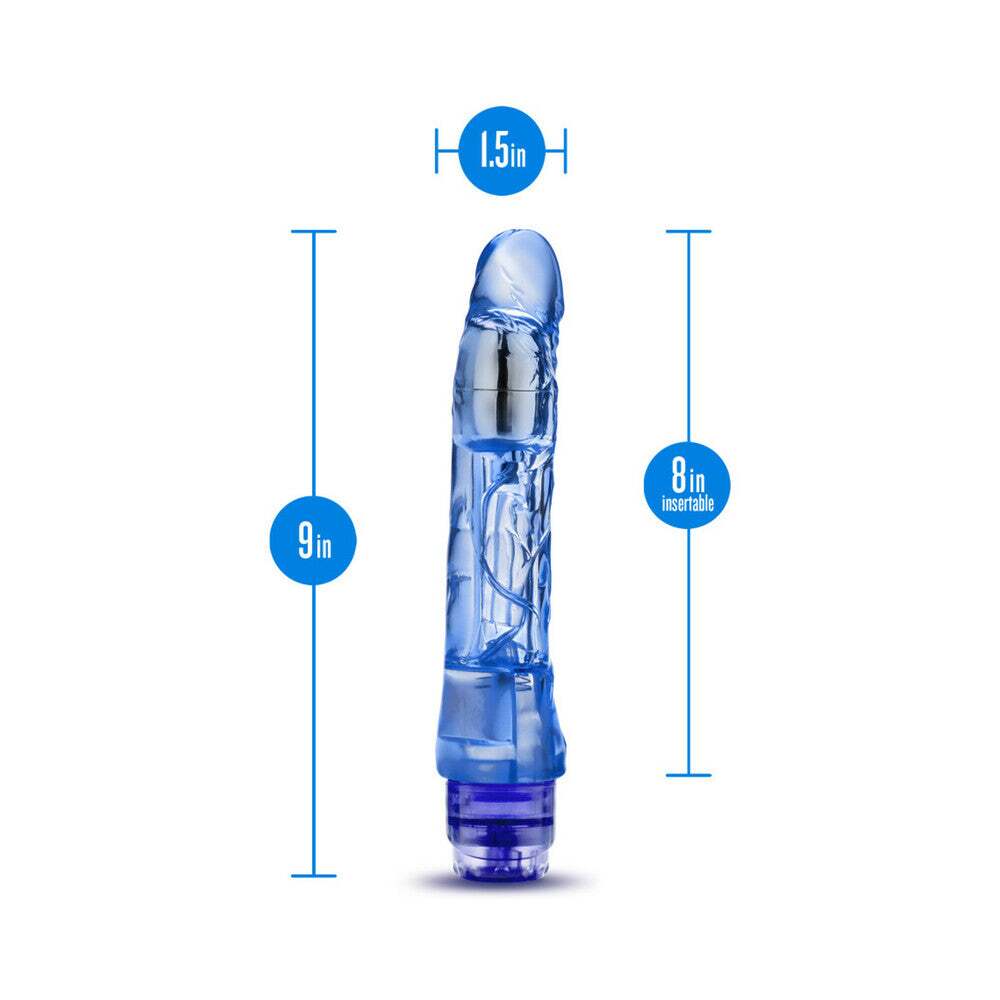 9 inch Dildo by Blush in Blue displayed for pegging Him or Her