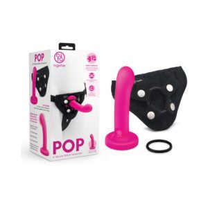5 inch Dildo Together Toy Hot Pink Magenta Fuchsia Together Pop Silicone and Harness Set