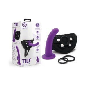 6.5 inch Dildo Together Toy Purple Together Tilt Silicone and Harness Set