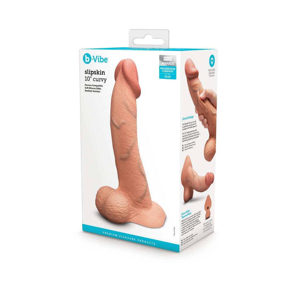 10 inch Dildo by b-Vibe in Tan Light Brown Mocha shown for use by Her or Him