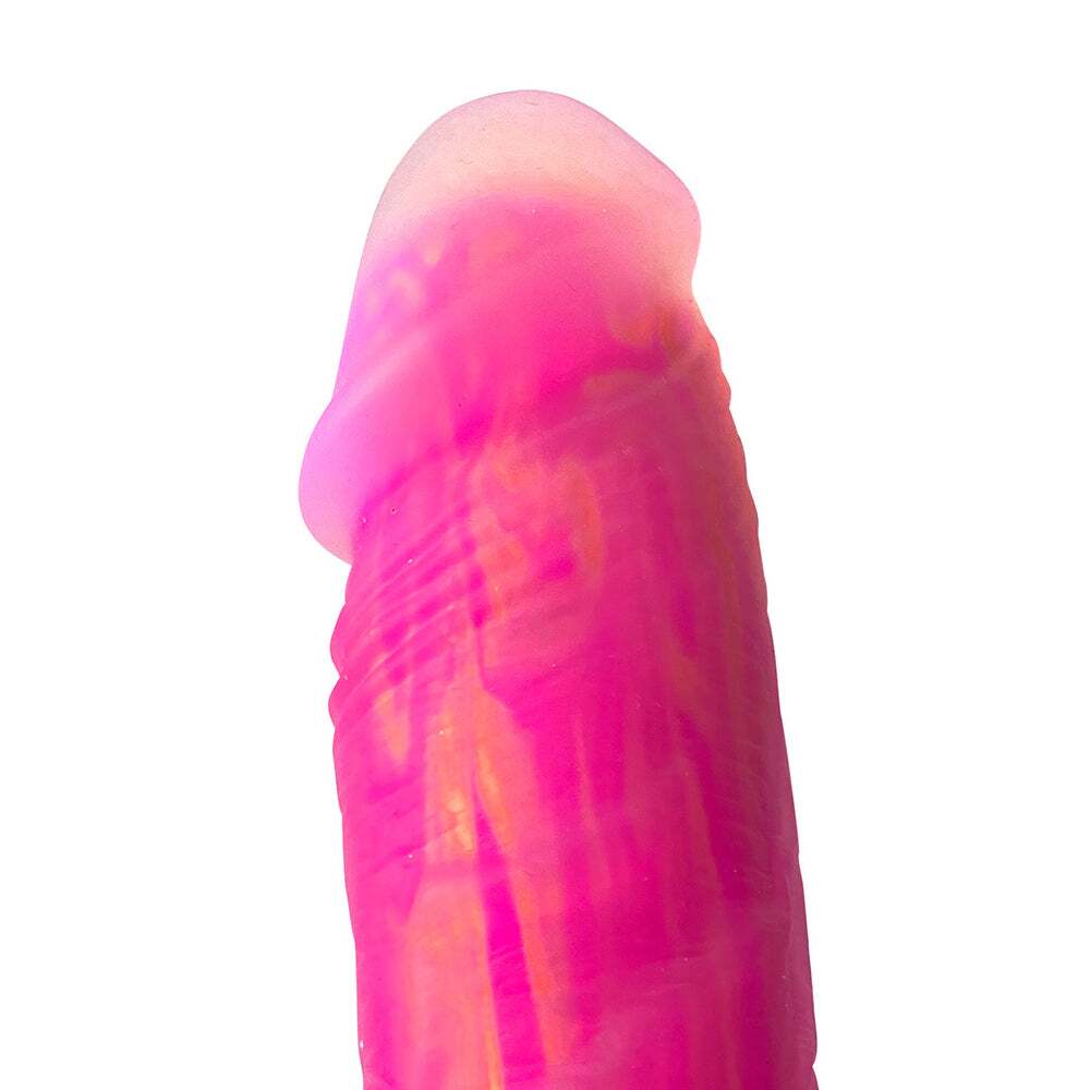 Dildo by Adam & Eve in Hot Pink Magenta Fuchsia displayed for pegging Him or Her