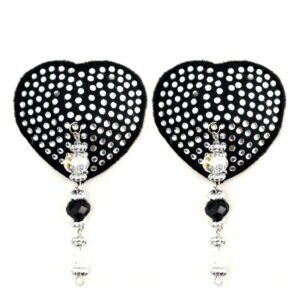 Sexy Nipple Covers  Heart Black Crystal w Beads