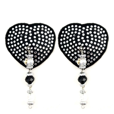 Feel sexy wearing sexy nipple covers  Heart Black Crystal w Beads! Wearing Heart Black Crystal w Beads nipples covers by Bijoux de Nip can be fun and sexy!