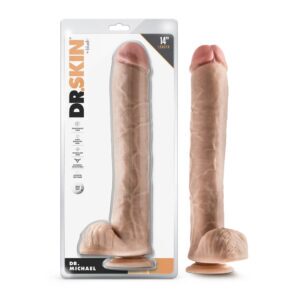 14 inch Dildo Blush Vanilla Ivory Beige Dr Skin Dr Michael with Balls Beige