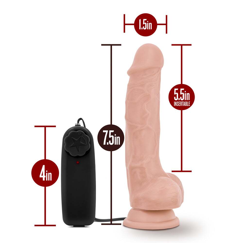 7.5 inch Dildo by Blush in Vanilla Ivory Beige shown for pegging Her or Him