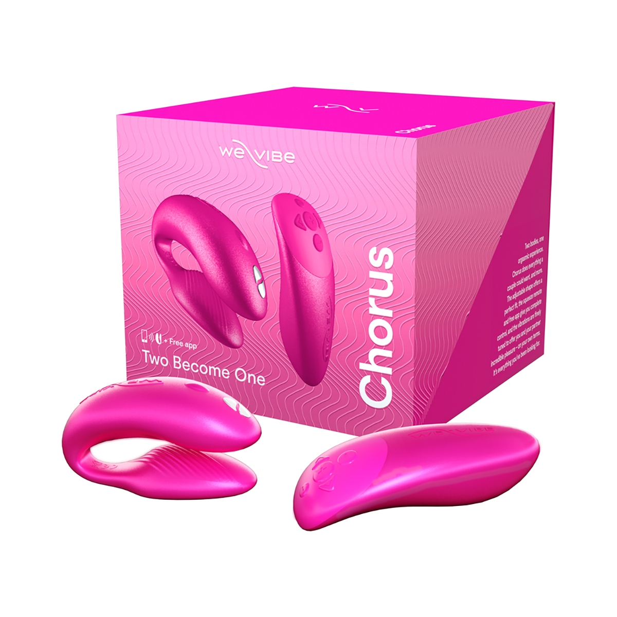 Pink We-Vibe vibrator Chorus Couples Vib Cosmic shown in hand for scale