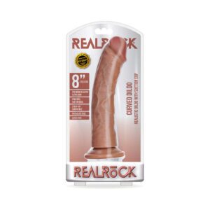 8 inch Dildo Shots Tan Light Brown Mocha RealRock Realistic Curved With Suction Cup