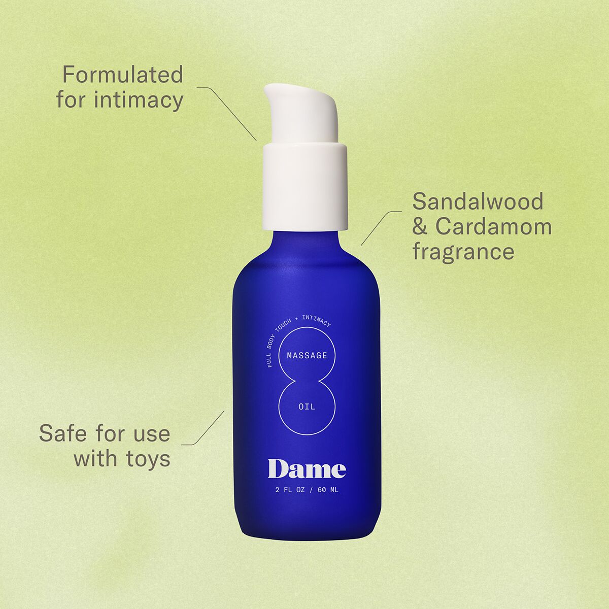 A top choice for Vegans, Massage Oil by Dame 2oz personal vegan lubricant by Dame Products is for sale at herVibrators.com.