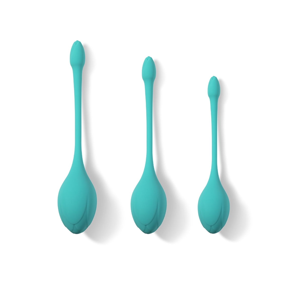 Honey Play Box vibrator Bluebell Floral Weighted Kegel Ball 3-Piece Exercise Set shown in hand for scale