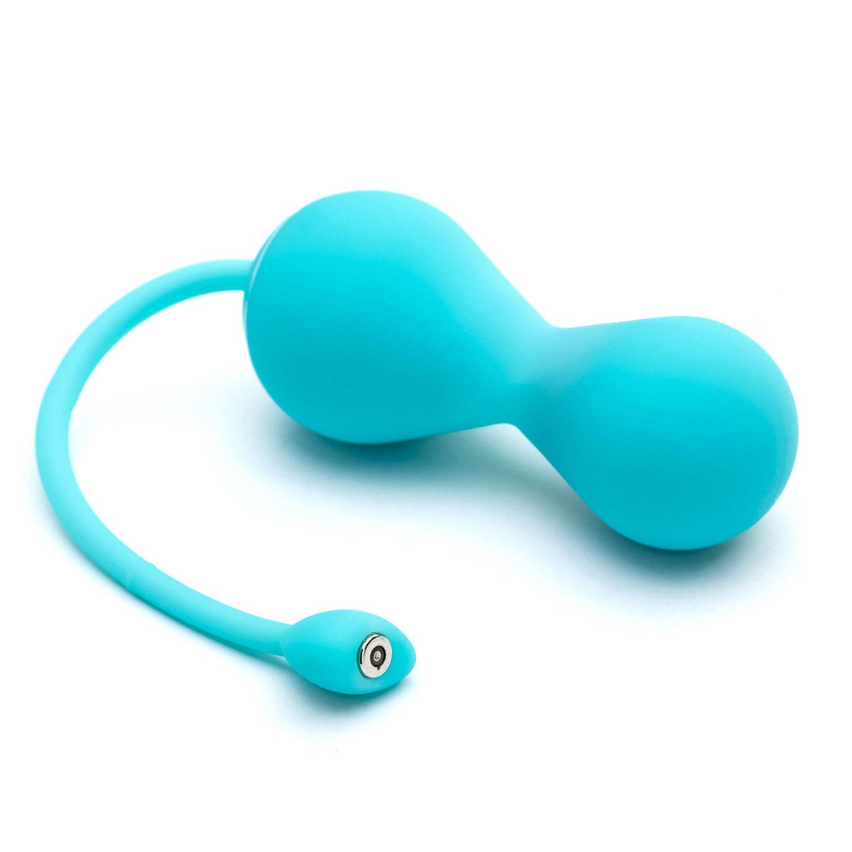 Turquoise OhMiBod vibrator Lovelife Krush Kegel Exerciser shown in hand for scale