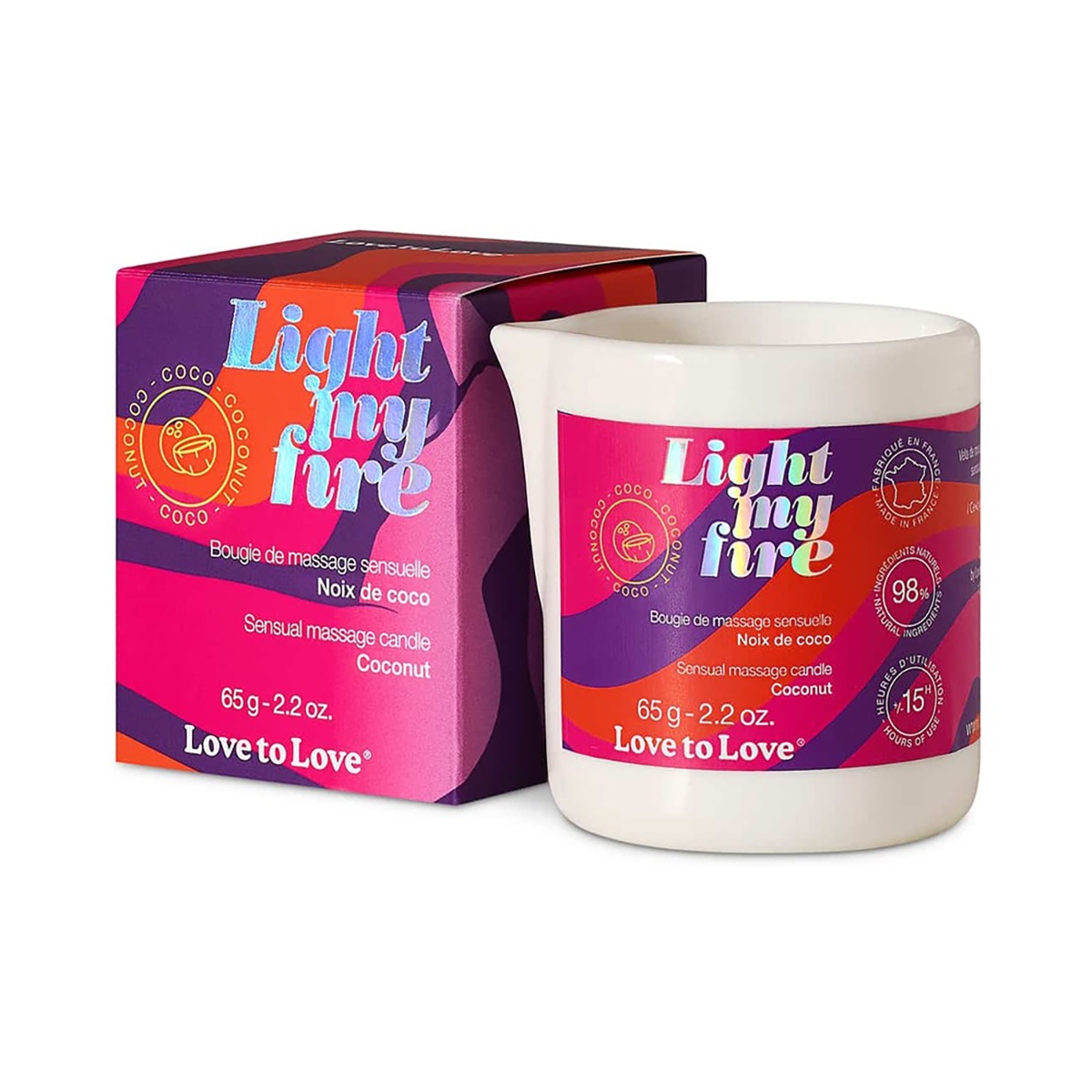 Buy Love to Love Light My Fire Sensual Massage Candle Coconut 2.2 oz. for her or him.
