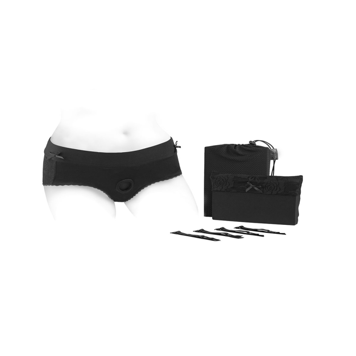 Best SpareParts Bella Harness Black/Black Nylon - Large dildo panties made by SpareParts HardWear on sale at herVibrators.com