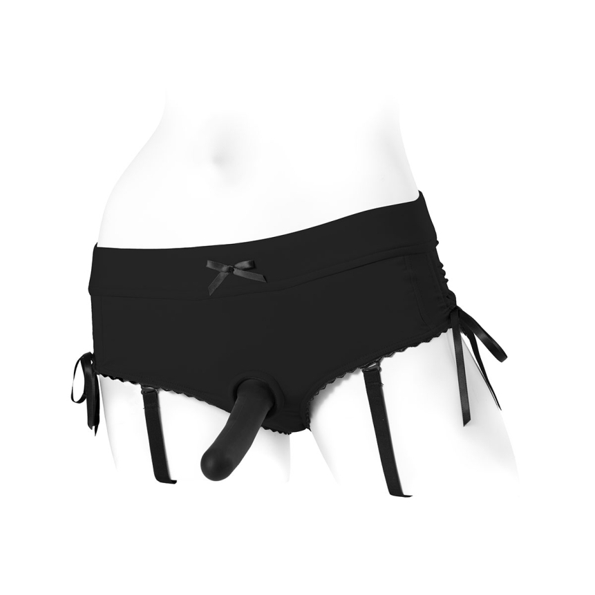 The medium sasha harness dildo black black nylon harness dildo is styled with modern detailing that enhances both aesthetics and performance