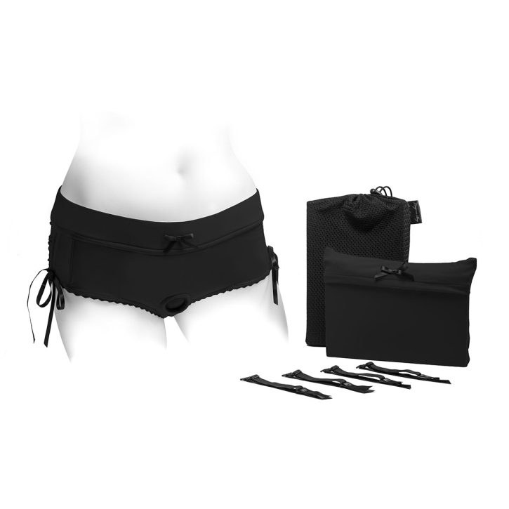 Best SpareParts Sasha Harness Black/Black Nylon - Medium dildo panties made by SpareParts HardWear on sale at herVibrators.com