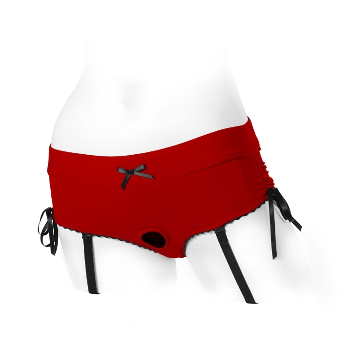 This Large Sasha Harness Dildo Red Black Nylon model features a sophisticated fit engineered for secure, comfortable wear