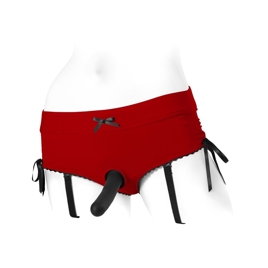 The large sasha harness dildo red black nylon harness dildo is styled with modern detailing that enhances both aesthetics and performance