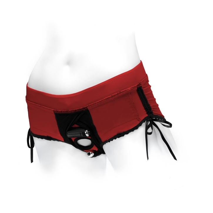 This version of the Large Sasha Harness Dildo Red Black Nylon demonstrates premium materials chosen for durability, comfort, and intimate versatility