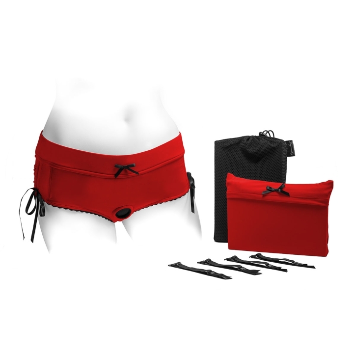 Best SpareParts Sasha Harness Red/Black Nylon - Large dildo panties made by SpareParts HardWear on sale at herVibrators.com