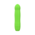 Green B Swish vibrator Bdesired Infinite Deluxe LE- Paradise shown in hand for scale