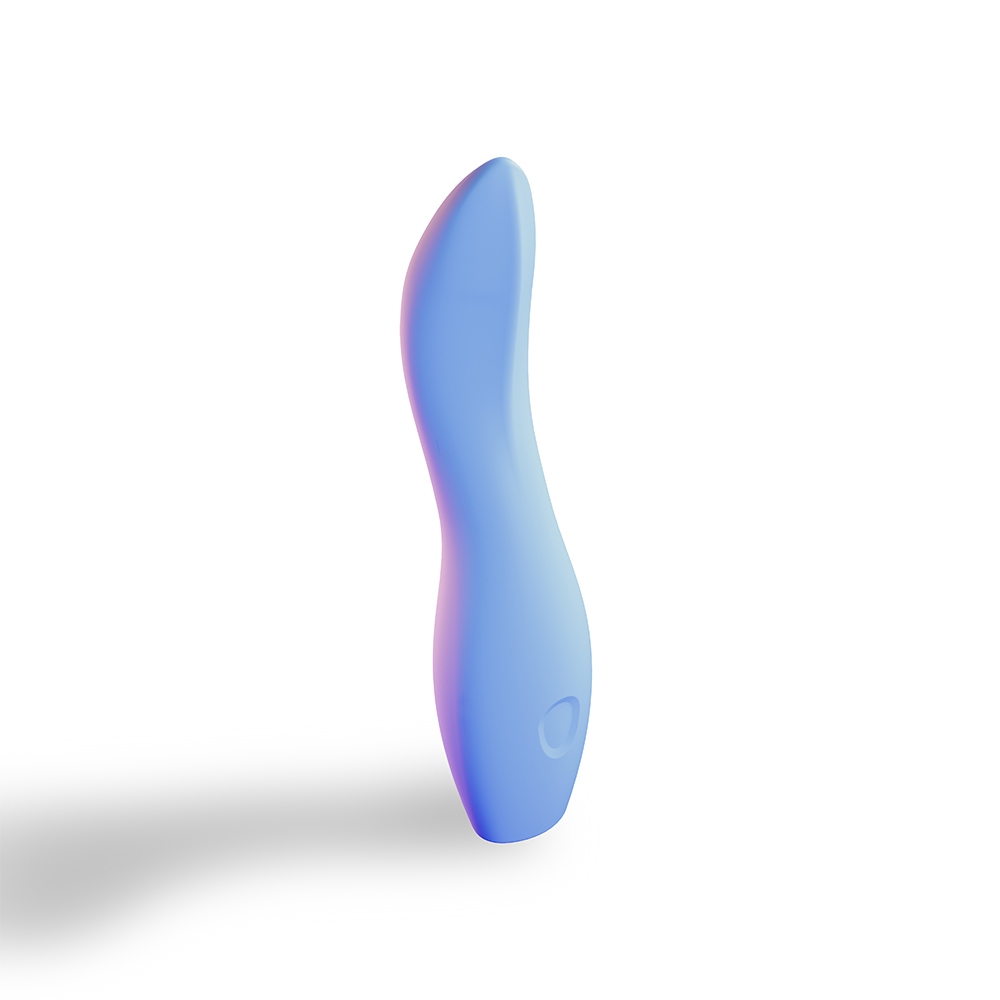 Dame Products vibrator Dame Dip 2.0 Periwinkle shown in hand for scale