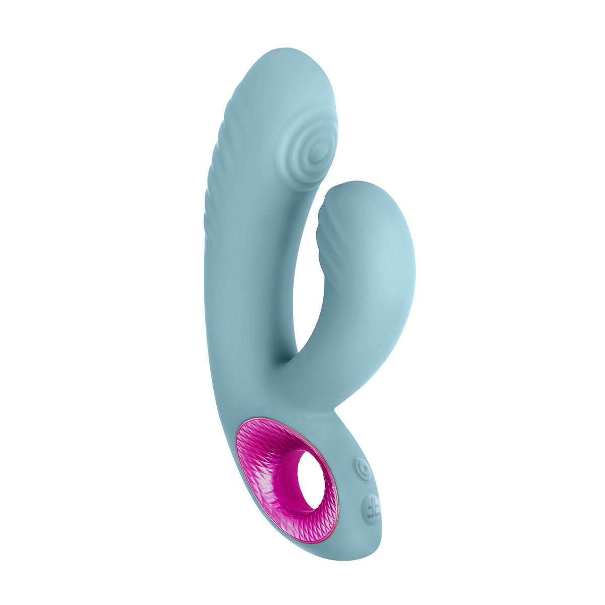 Light Blue Femme Funn vibrator CORA Light shown in hand for scale