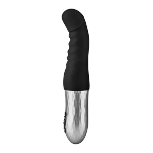 Black FORTO vibrator Thruster shown in hand for scale