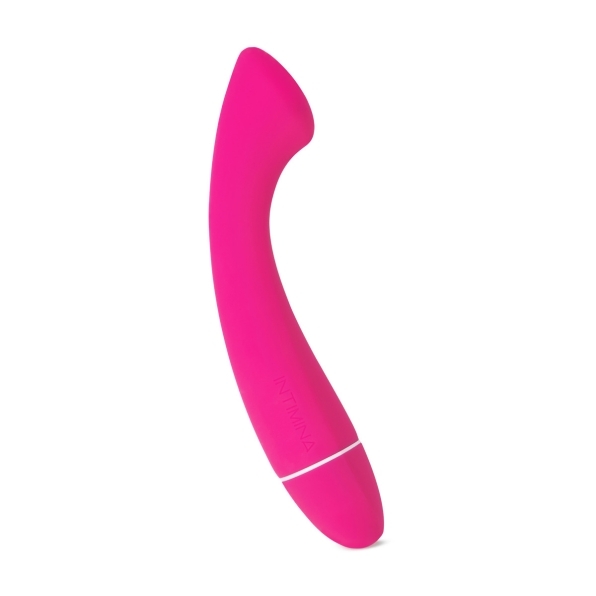 Pink Intimina vibrator CELESSE shown in hand for scale