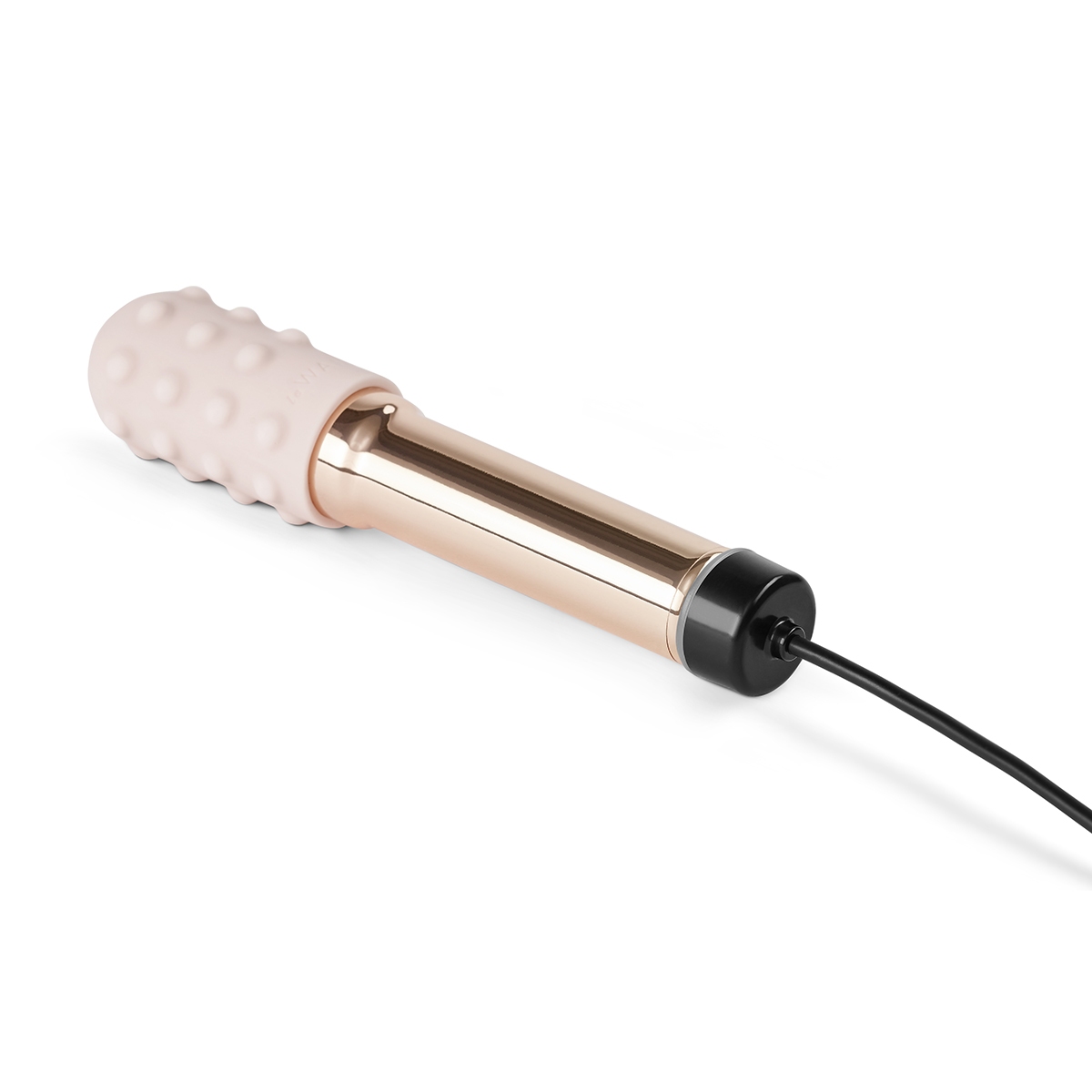 Angled view of the Rose Gold Le Wand vibrator designed for intimate use