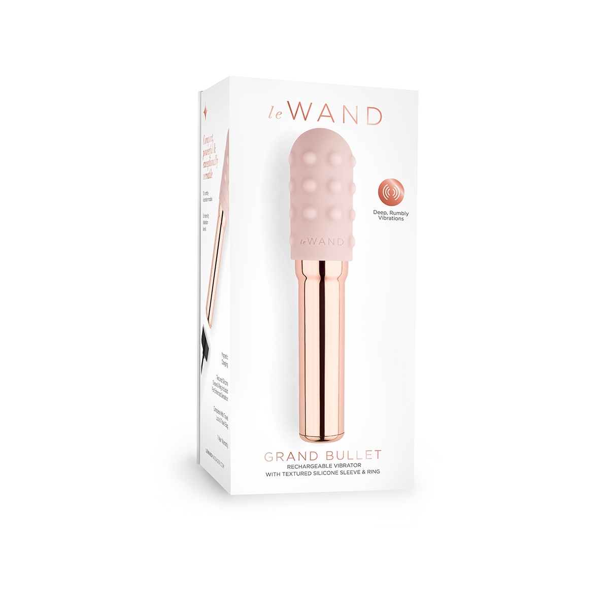 Fully assembled Rose Gold Le Wand vibrator with smooth exterior