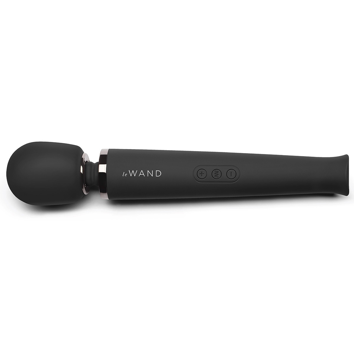 Black Le Wand vibrator  shown in hand for scale