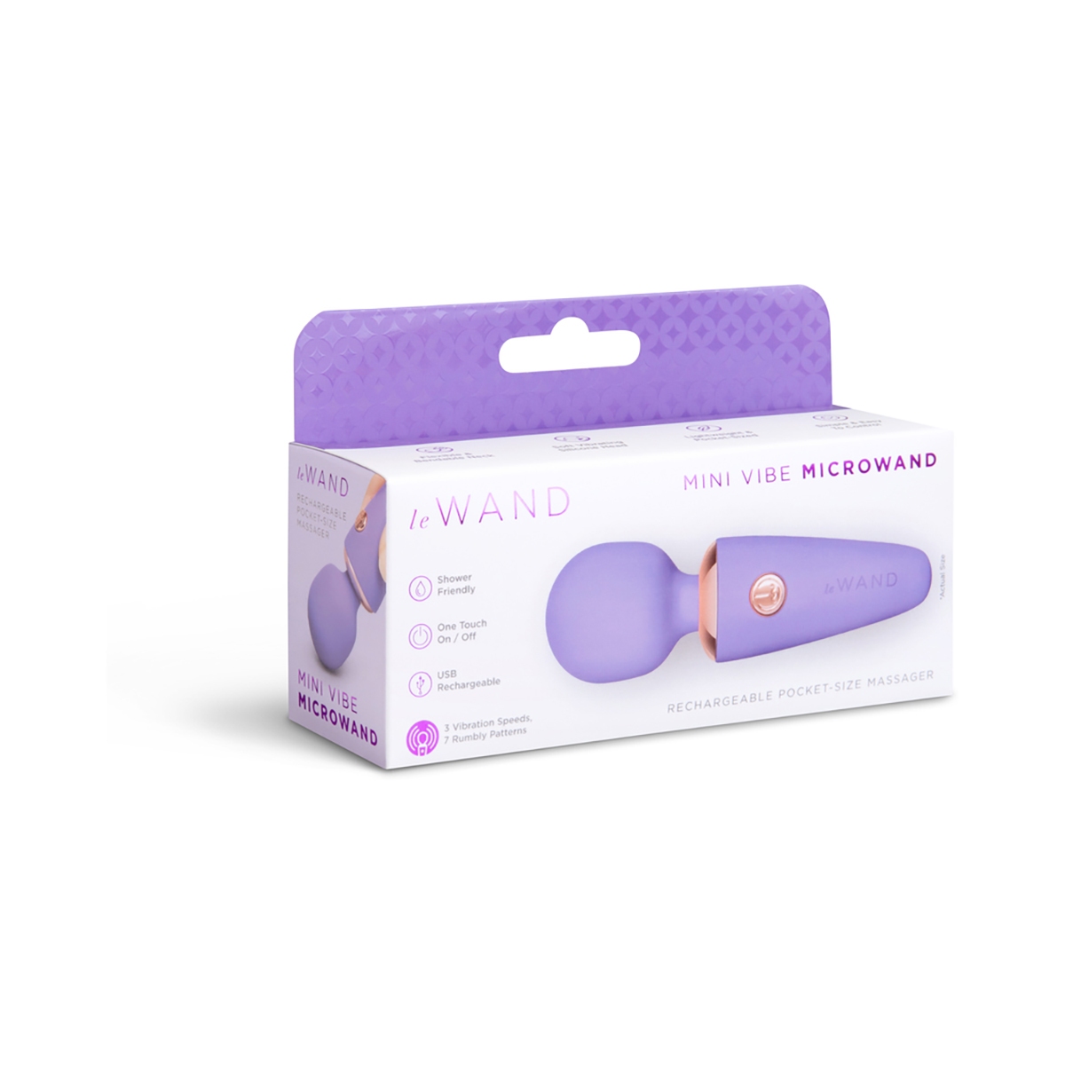 Angled view of the Violet Le Wand vibrator designed for intimate use