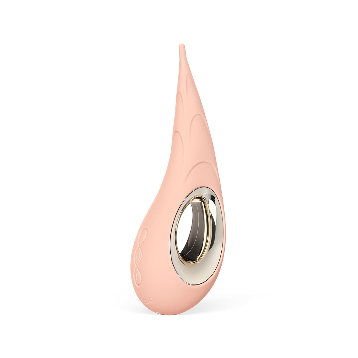 Peach LELO vibrator Dot Cruise Please shown in hand for scale