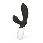 Black LELO vibrator Loki Wave 2 shown in hand for scale